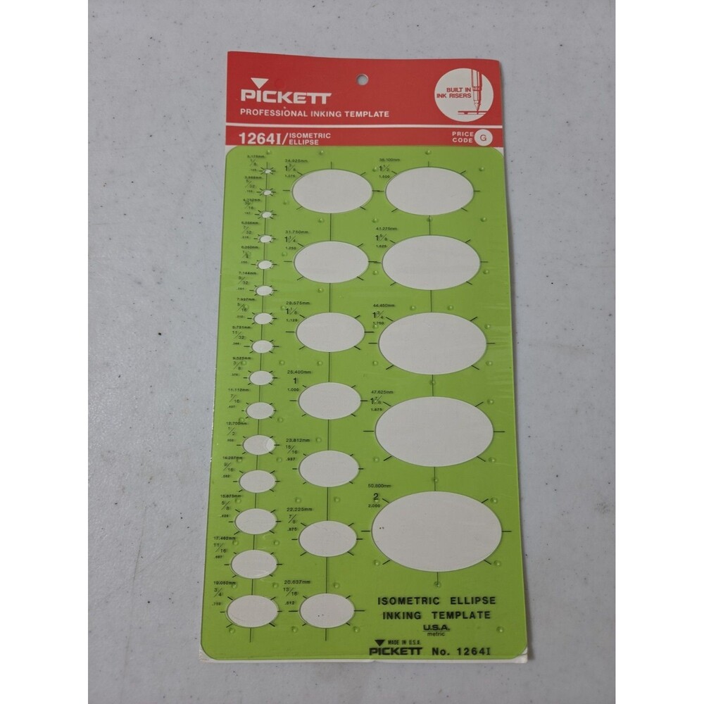 Pickett Isometric Ellipse Inking Template 1264i - New in Sealed Pkg Green